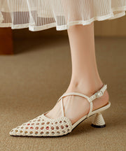 Classy Beige Splicing Hollow Out High Heel Sandals