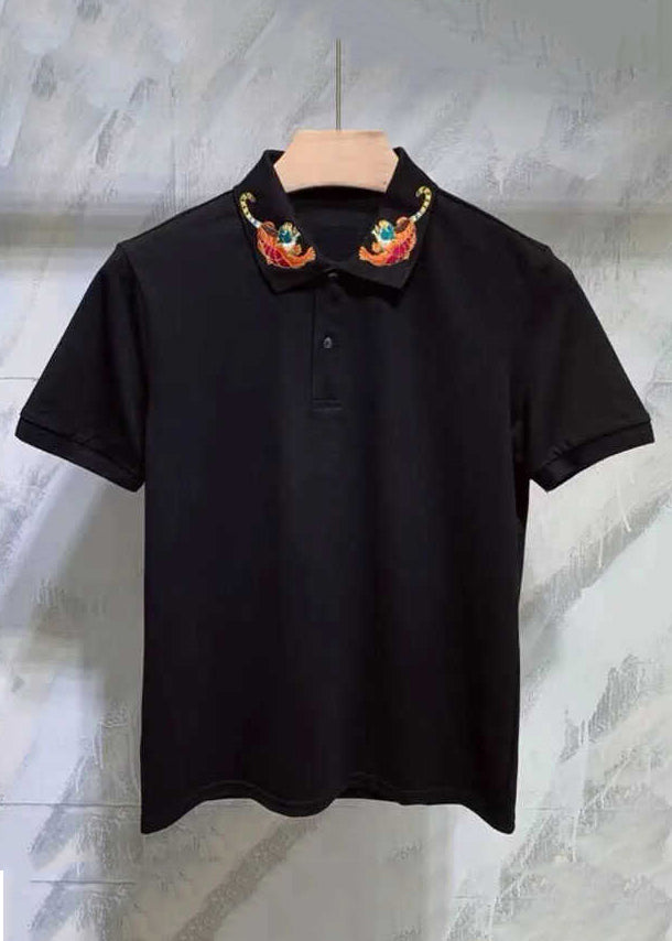 Classy Black Animal Button Cotton Mens Polo Shirts Summer