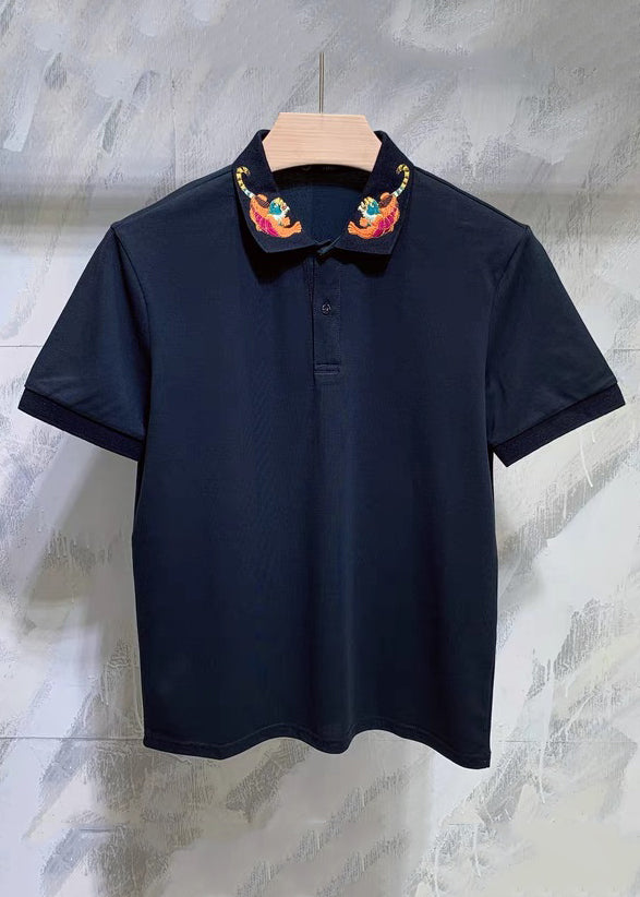 Classy Black Animal Button Cotton Mens Polo Shirts Summer
