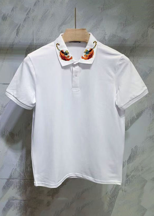 Classy Black Animal Button Cotton Mens Polo Shirts Summer