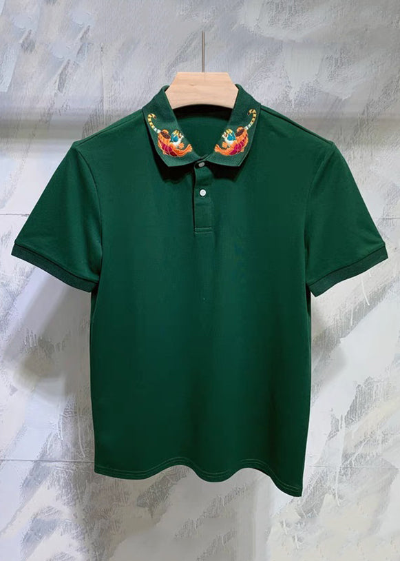Classy Black Animal Button Cotton Mens Polo Shirts Summer