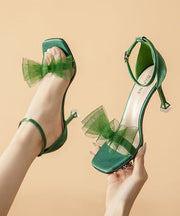 Classy Black Bow Tulle Splicing Stiletto Heels Sandals Peep Toe