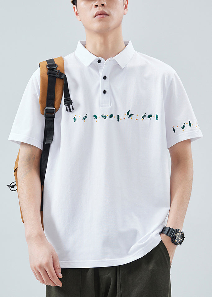 Classy Black Button Print Solid Cotton Men Polo Shirt Summer
