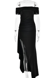 Classy Black Cold Shoulder Vacation Long Vestidos Sleeveless