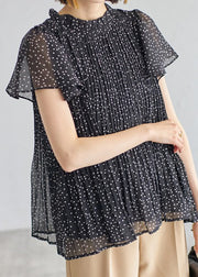 Classy Black Dot Wrinkled Chiffon Shirts Summer