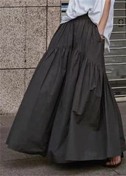 Classy Black Elastic Waist Patchwork Cotton Skirt Fall