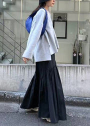 Classy Black Elastic Waist Patchwork Cotton Skirt Fall