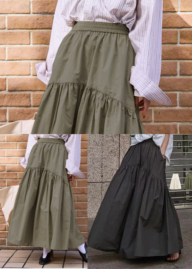 Classy Black Elastic Waist Patchwork Cotton Skirt Fall