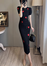 Classy Black Embroidered Floral Wraped Dresses Summer