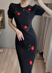 Classy Black Embroidered Floral Wraped Dresses Summer