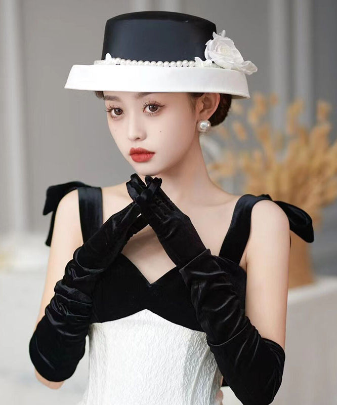 Classy Black Floral Pearl Satin Cloche Hat