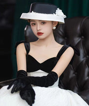 Classy Black Floral Pearl Satin Cloche Hat