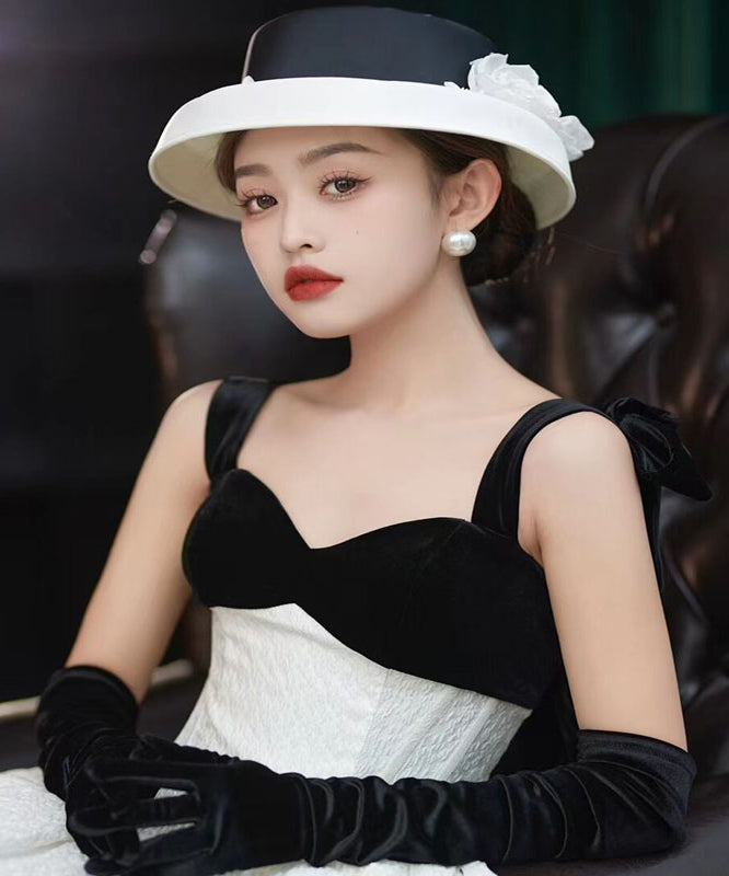 Classy Black Floral Pearl Satin Cloche Hat