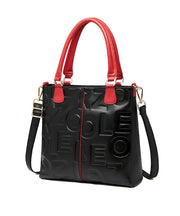 Classy Black Letter Embossed Calf Leather Tote Bag