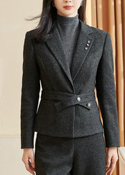 Classy Black Notched Pockets Patchwork Coats Fall