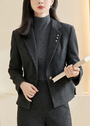 Classy Black Notched Pockets Patchwork Coats Fall