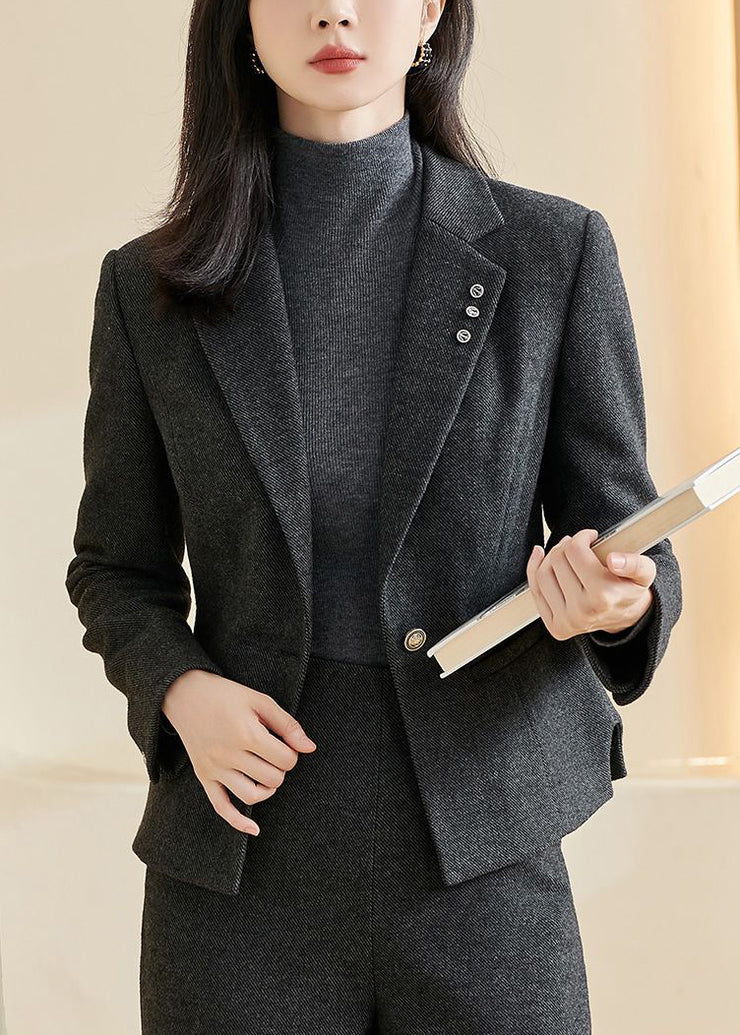 Classy Black Notched Pockets Patchwork Coats Fall