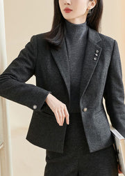 Classy Black Notched Pockets Patchwork Coats Fall
