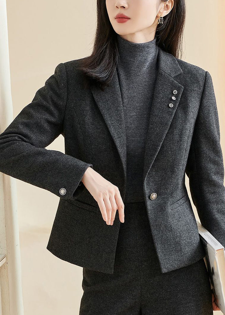 Classy Black Notched Pockets Patchwork Coats Fall