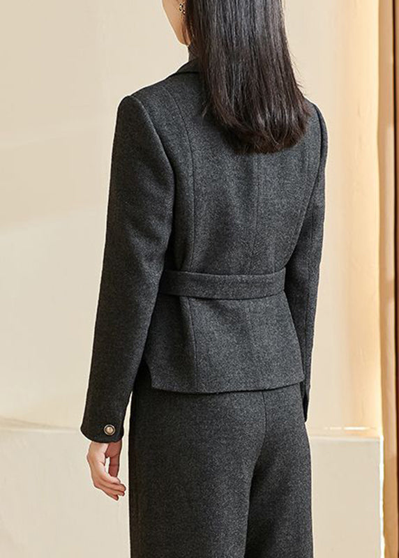 Classy Black Notched Pockets Patchwork Coats Fall