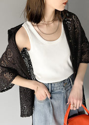 Classy Black Oversized Hollow Out Lace Shirts Summer