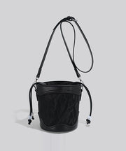 Classy Black Patchwork Drawstring Solid Durable Bucket Bag