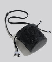 Classy Black Patchwork Drawstring Solid Durable Bucket Bag