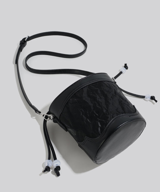 Classy Black Patchwork Drawstring Solid Durable Bucket Bag
