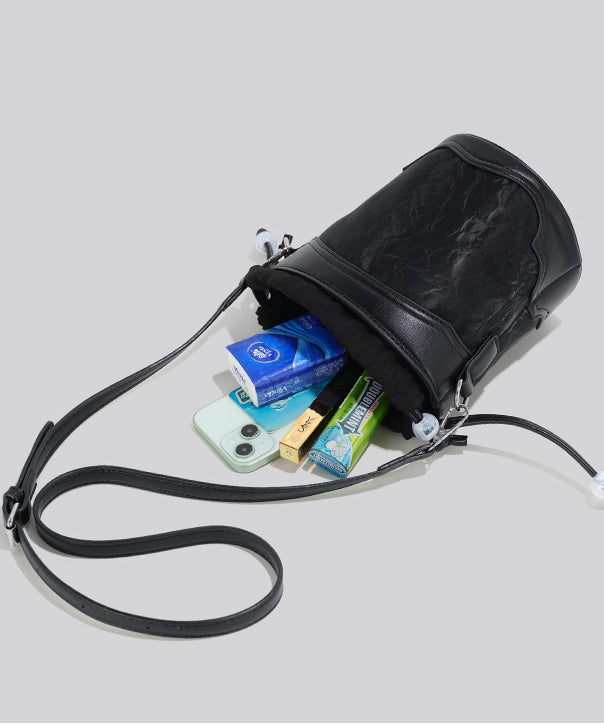 Classy Black Patchwork Drawstring Solid Durable Bucket Bag