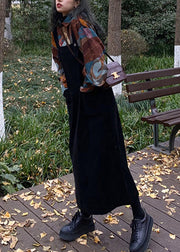 Classy Black Pockets High Waist Corduroy Long Dresses Fall