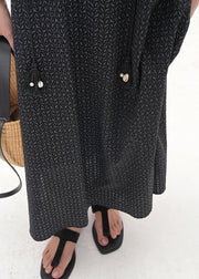 Classy Black Print Side Open Cotton Holiday Dress Fall