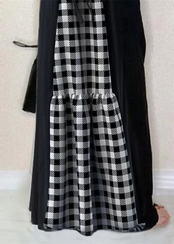 Classy Black Ruffled Patchwork Cotton Tunic Dress Sleeveless