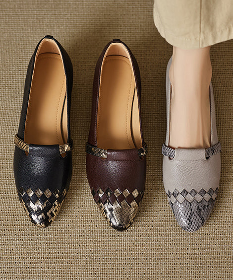 Classy Black Splicing Sheepskin Chunky Shoes