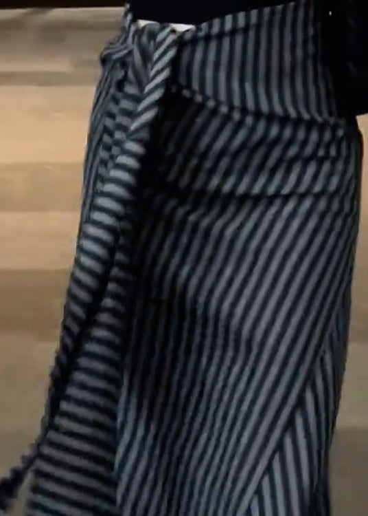 Classy Black Striped High Waist Lace Up Chiffon Skirts Fall