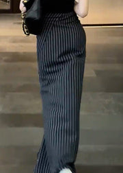 Classy Black Striped High Waist Lace Up Chiffon Skirts Fall