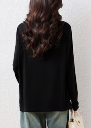 Classy Black V Neck Patchwork Cotton Fake Two Piece Tops Fall