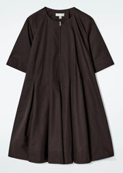 Classy Black Zip Up Cotton Day Dress Summer