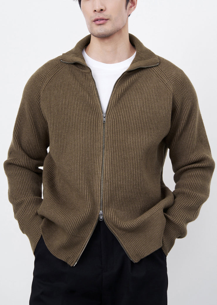 Classy Black Zip Up Cozy Solid Knit Men Coat Spring