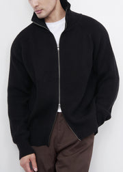 Classy Black Zip Up Cozy Solid Knit Men Coat Spring