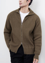 Classy Black Zip Up Cozy Solid Knit Men Coat Spring