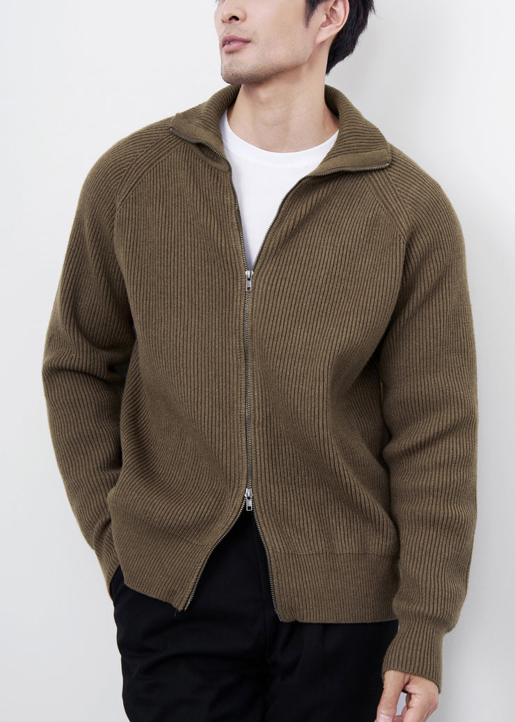 Classy Black Zip Up Cozy Solid Knit Men Coat Spring