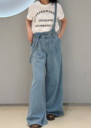 Classy Blue Oversized Denim Straight Pants Jumpsuit Fall