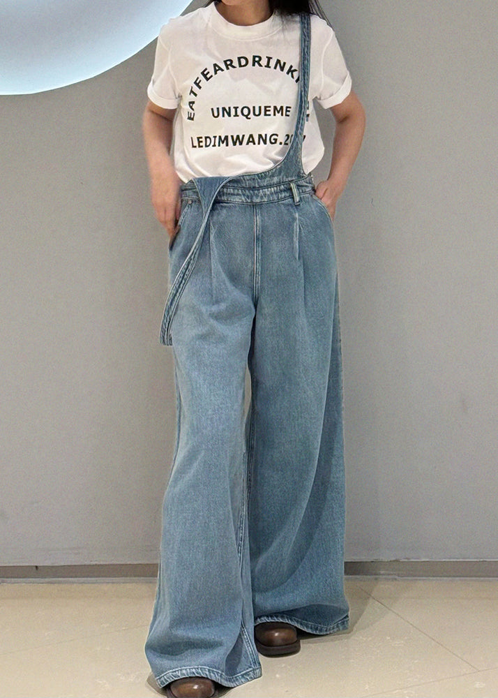 Classy Blue Oversized Denim Straight Pants Jumpsuit Fall