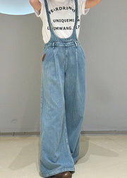 Classy Blue Oversized Denim Straight Pants Jumpsuit Fall