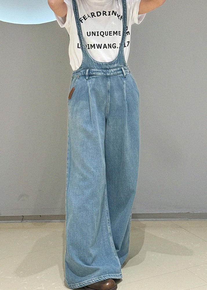 Classy Blue Oversized Denim Straight Pants Jumpsuit Fall