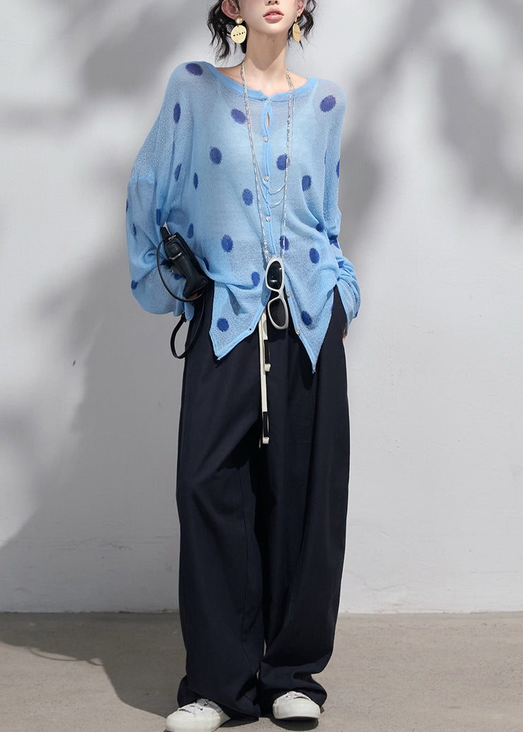 Classy Blue Oversized Print Knit UPF 50+Cardigans Spring