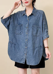 Classy Blue Oversized Side Open Denim Shirt Top Summer