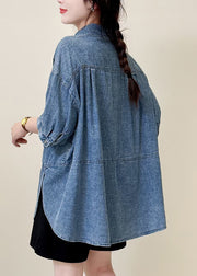 Classy Blue Oversized Side Open Denim Shirt Top Summer