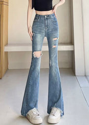 Classy Blue Silm Fit Denim Ripped Bell-bottom Trousers Fall