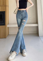 Classy Blue Silm Fit Denim Ripped Bell-bottom Trousers Fall